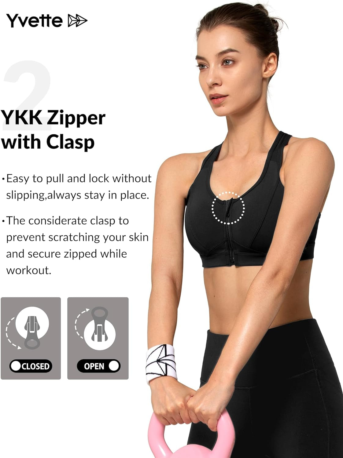 Zip Front Sports Bra - High Impact Sports Bras for Women plus Size Workout Fitness Running