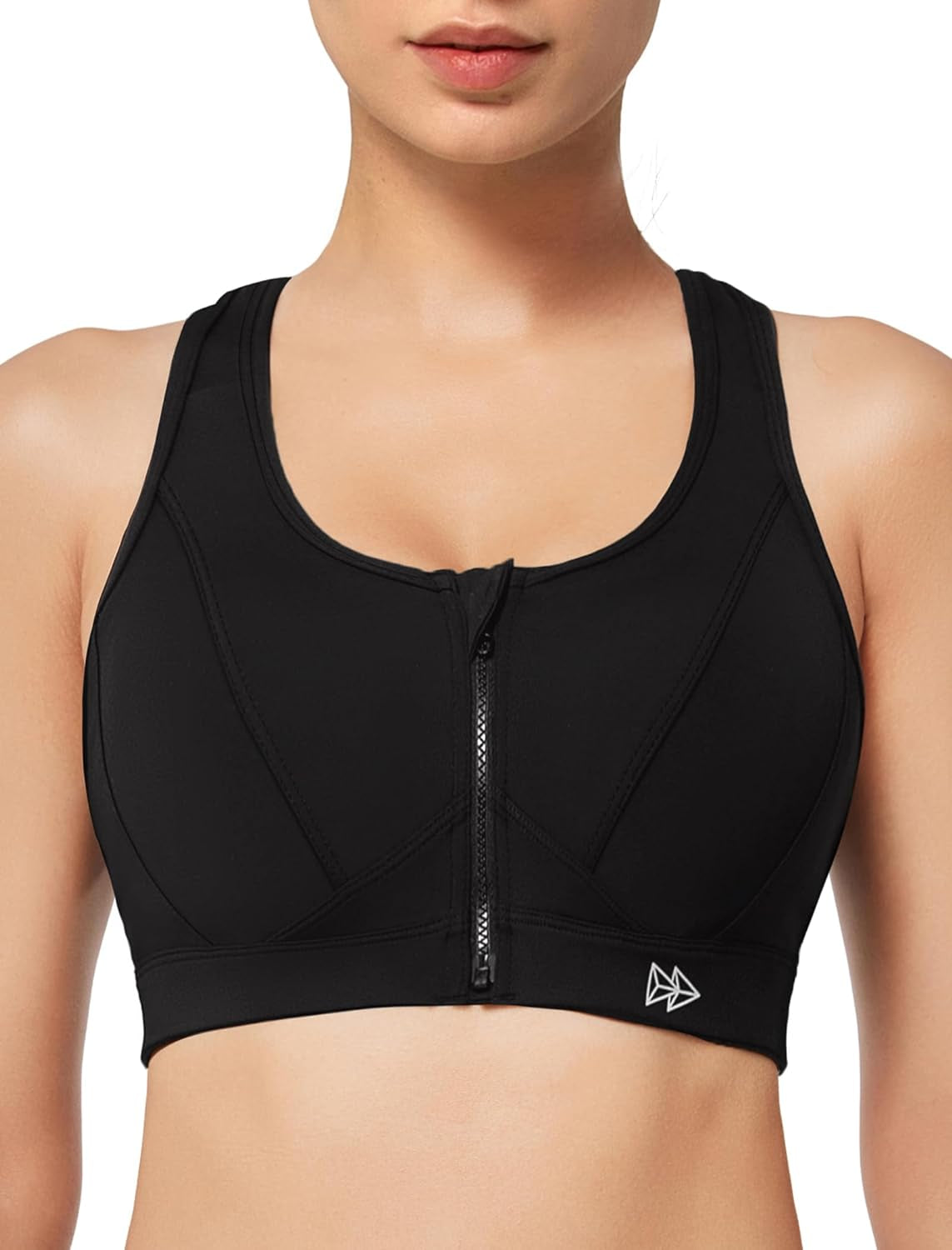 Zip Front Sports Bra - High Impact Sports Bras for Women plus Size Workout Fitness Running